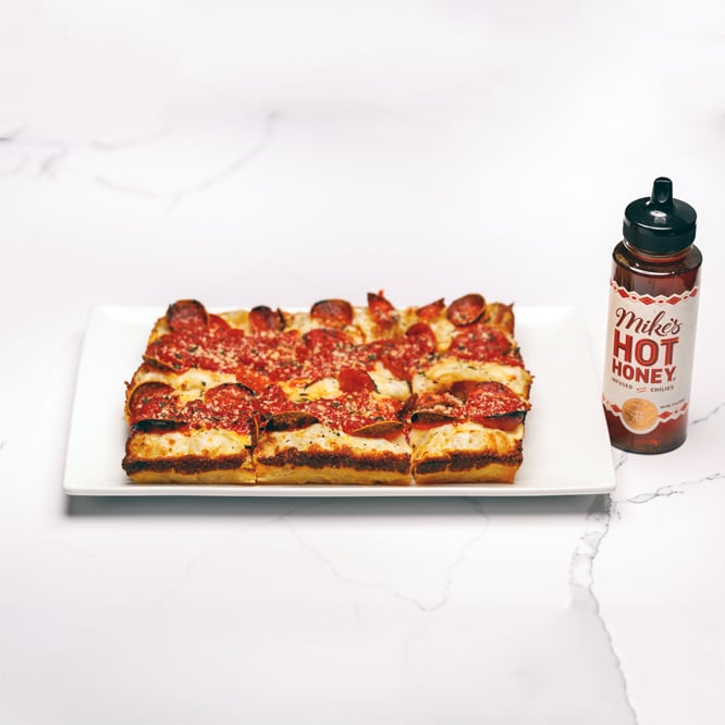 hot honey pepperoni detroit style pizza